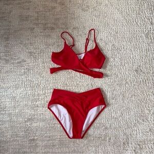 SHEIN Red Cross/Wrap Bikini Set